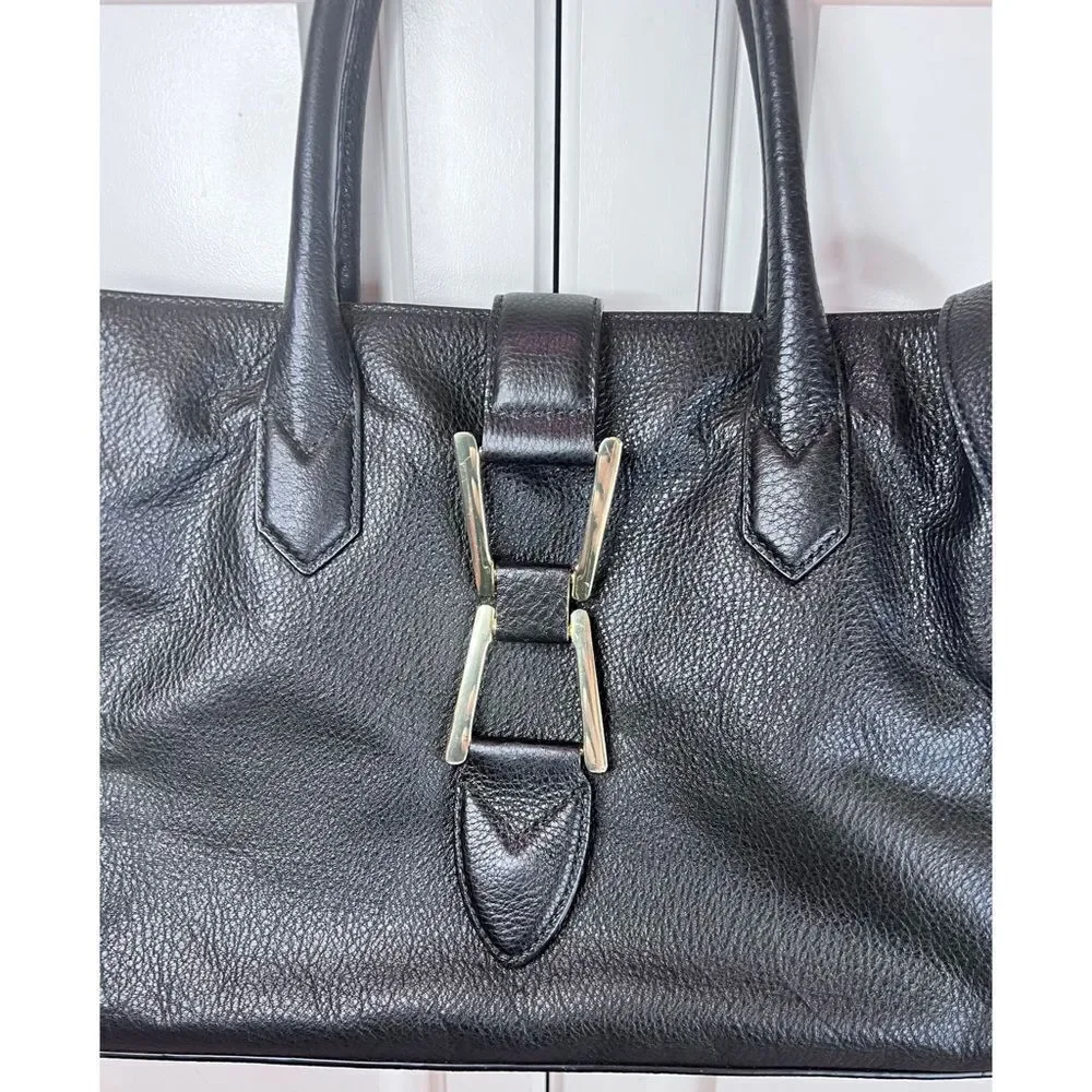 Sam Edelman Top Handle Black Leather Satchel Tote Purse with Detachable Strap